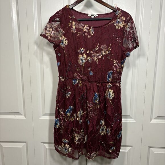 Speechless Lace Dress Womens L Burgundy Floral Romantic Cottagecore Party - Picture 1 of 7